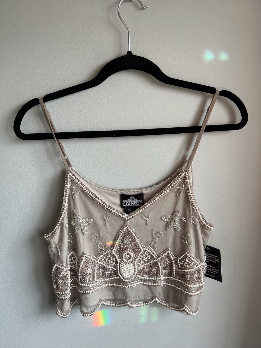 Angel Pearl-Embellished Beige Beaded Camisole